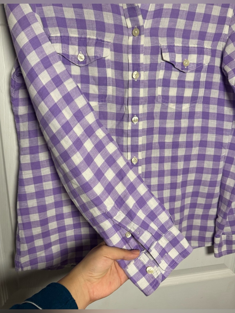 Banana Republic Soft-Wash Linen Cotton Gingham Button-Down Shirt Women’s Small - Picture 5 of 12